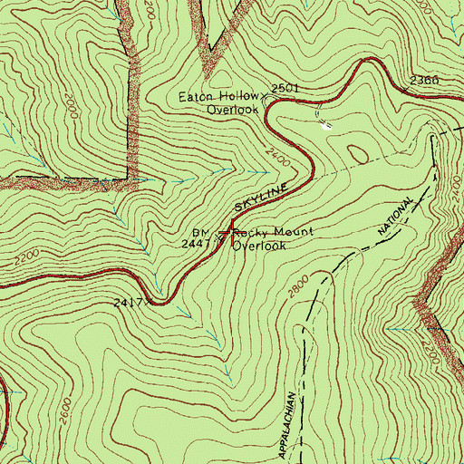 Topographic Map of Rocky Mount Overlook, VA