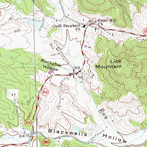 Topographic Map of Rockybar Hollow, VA