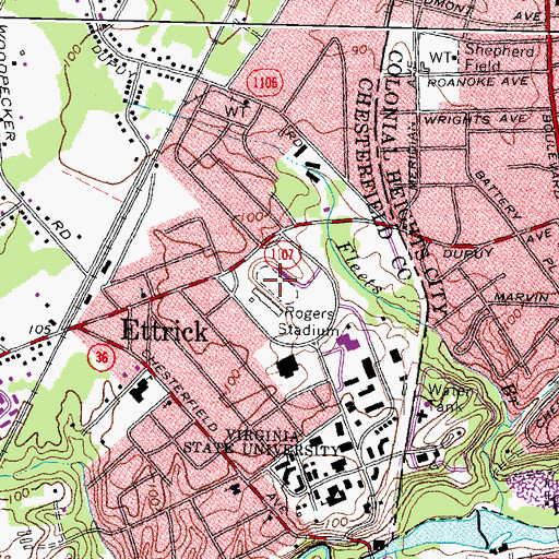 Topographic Map of Rogers Stadium, VA