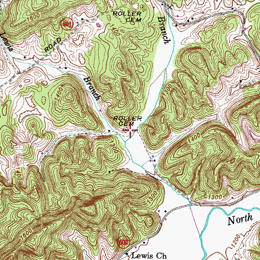 Topographic Map of Roller Cemetery, VA