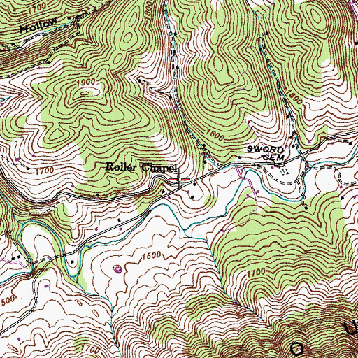 Topographic Map of Roller Chapel, VA