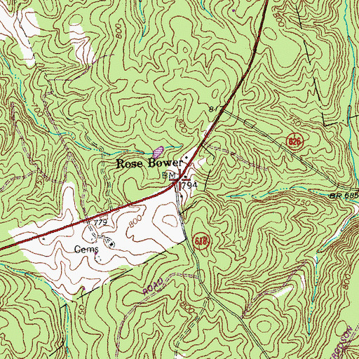 Topographic Map of Rose Bower, VA