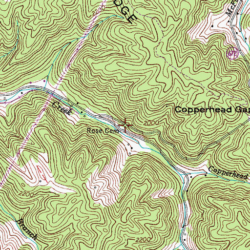 Topographic Map of Rose Cemetery, VA