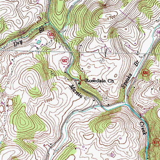 Topographic Map of Rosedale Church, VA