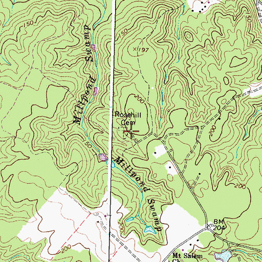Topographic Map of Rosehill Cemetery, VA