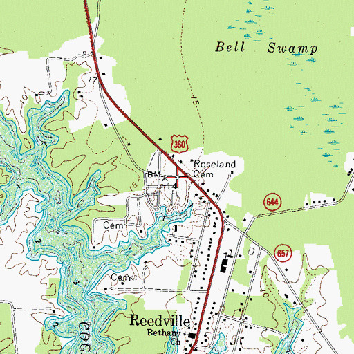 Topographic Map of Roseland Cemetery, VA