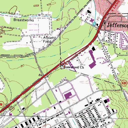 Topographic Map of Rosewood Church, VA