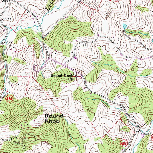 Topographic Map of Round Knob Church, VA