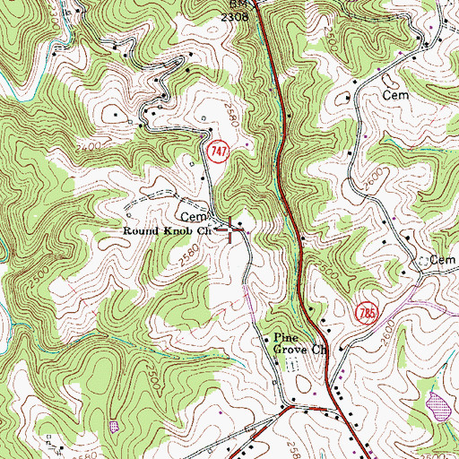 Topographic Map of Round Knob Church, VA