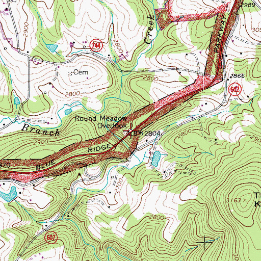 Topographic Map of Round Meadow Overlook, VA