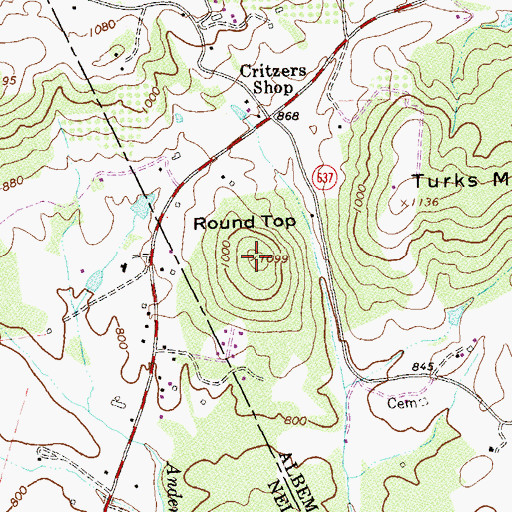 Topographic Map of Round Top, VA