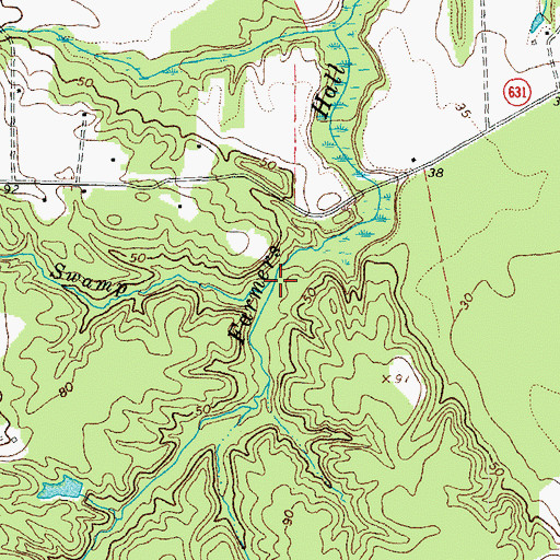 Topographic Map of Rouzie Swamp, VA