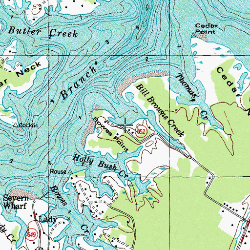 Topographic Map of Rowes Point, VA