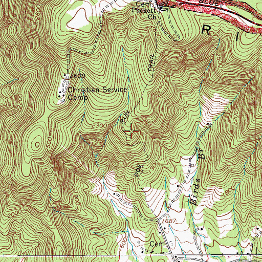 Topographic Map of Run Trail, VA