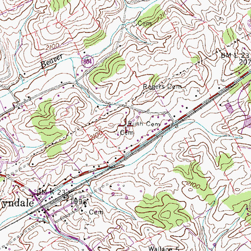 Topographic Map of Rush Cemetery, VA