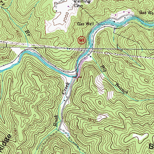 Topographic Map of Rush Creek, VA