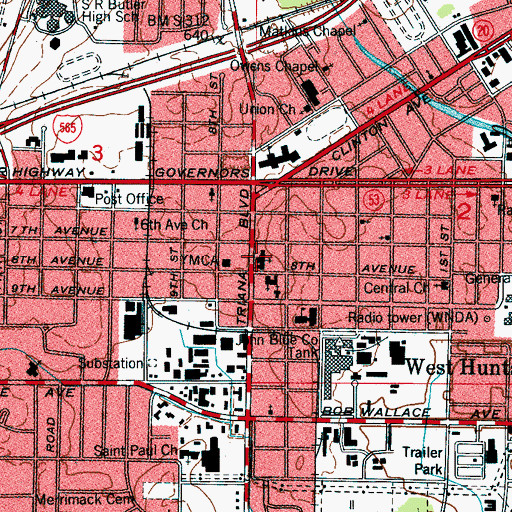 Topographic Map of West Huntsville Baptist Church, AL