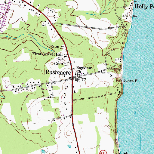 Topographic Map of Rushmere, VA