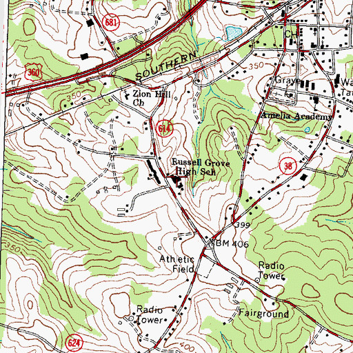 Topographic Map of Russel Grove High School, VA