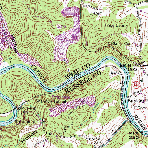 Topographic Map of Russell Creek, VA