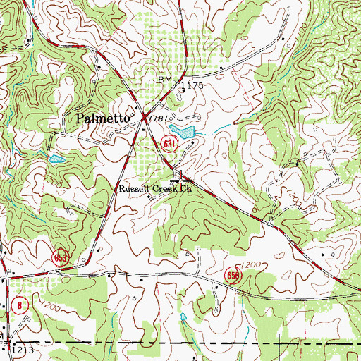 Topographic Map of Russell Creek Church, VA