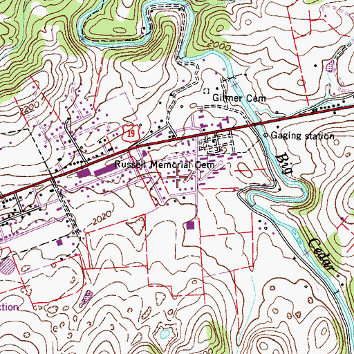 Topographic Map of Russell Memorial Cemetery, VA
