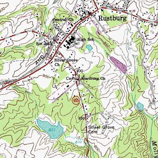 Topographic Map of Rustburg Church, VA