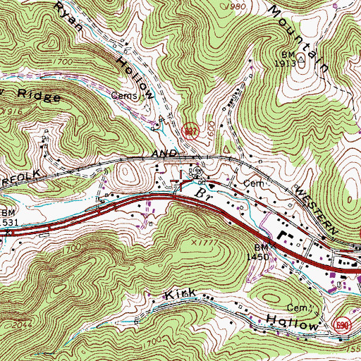 Topographic Map of Ryan Hollow, VA