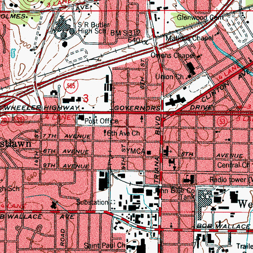 Topographic Map of West Huntsville Public School (historical), AL