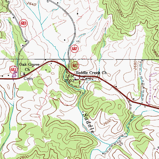 Topographic Map of Saddle Creek Church, VA