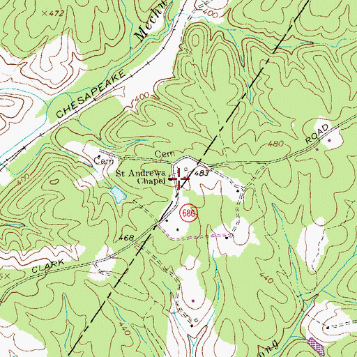 Topographic Map of Saint Andrews Chapel, VA