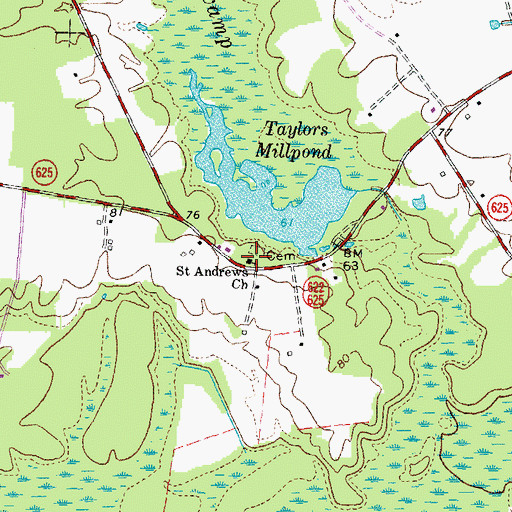 Topographic Map of Saint Andrews Church, VA