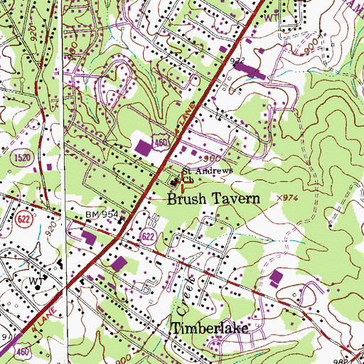 Topographic Map of Saint Andrews Church, VA