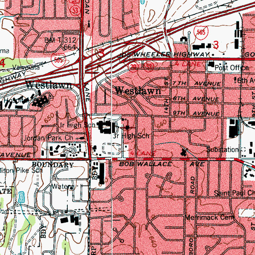 Topographic Map of Westlawn Baptist Church, AL