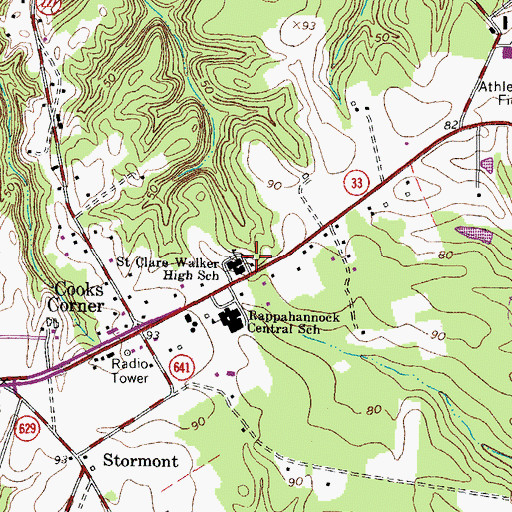 Topographic Map of Saint Clare Walker Elementary School, VA