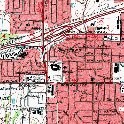 Topographic Map of Westlawn Church of God, AL