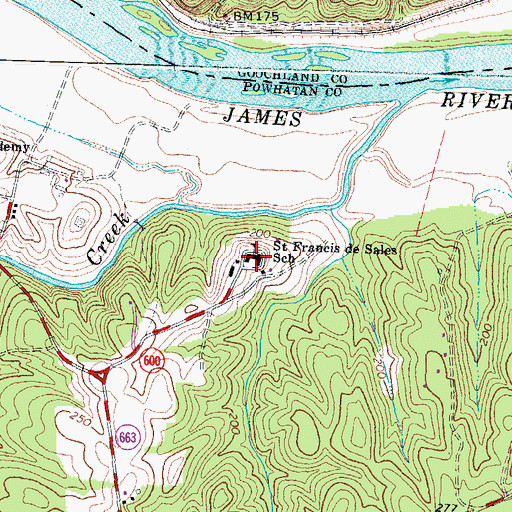Topographic Map of Saint Francis De Sales School, VA