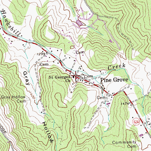 Topographic Map of Saint Georges Church, VA