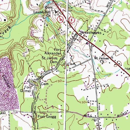 Topographic Map of Saint James Cemetery, VA