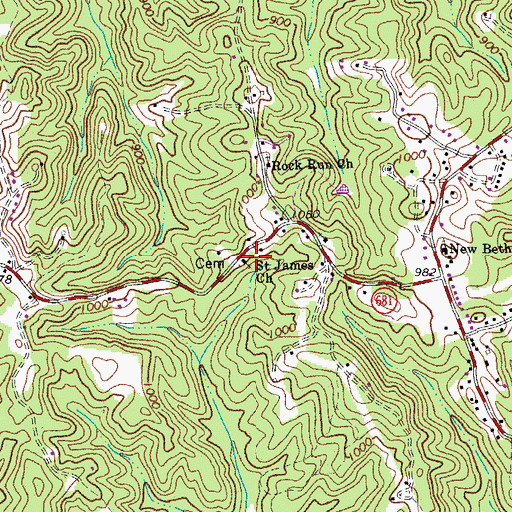 Topographic Map of Saint James Church, VA