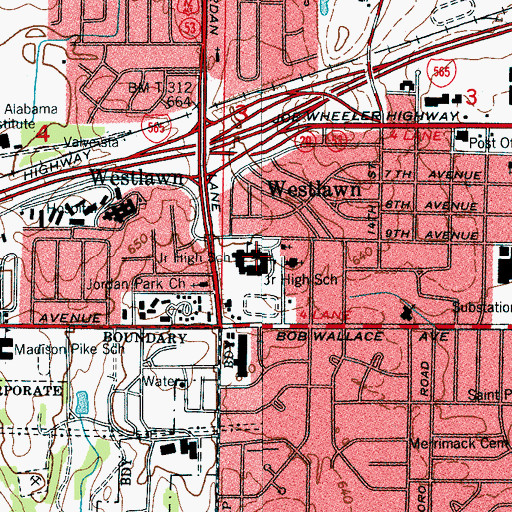 Topographic Map of Westlawn Middle School, AL