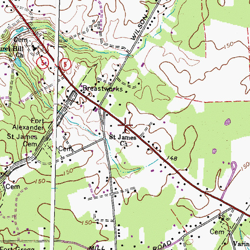 Topographic Map of Saint James Church, VA