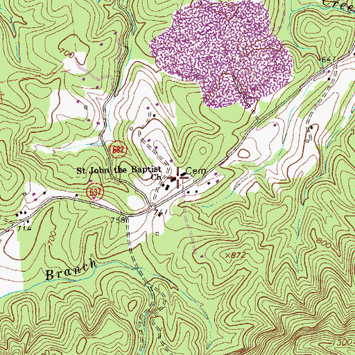 Topographic Map of Saint John the Baptist Church, VA