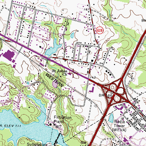 Topographic Map of Saint Johns Church, VA
