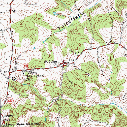 Topographic Map of Saint Johns Church, VA