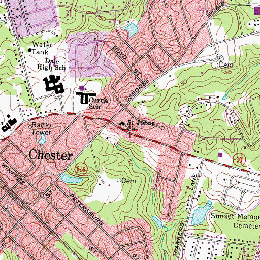 Topographic Map of Saint Johns Church, VA
