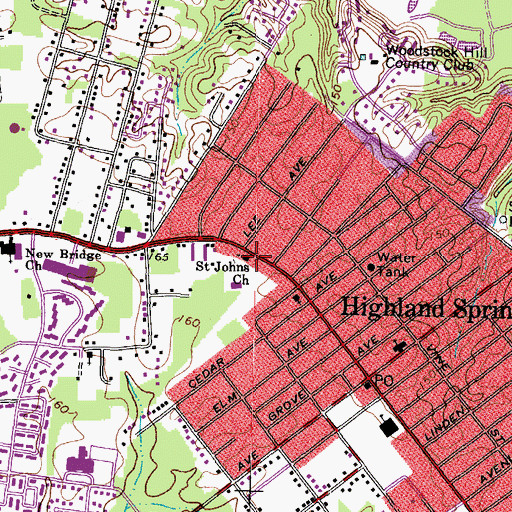 Topographic Map of Saint Johns Church, VA