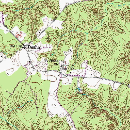 Topographic Map of Saint Johns Church, VA