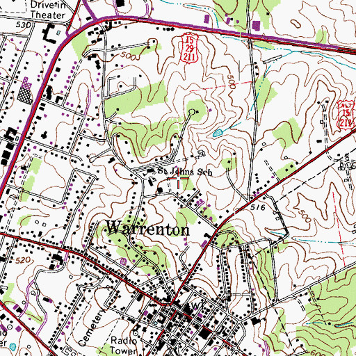 Topographic Map of Saint John the Evangelist School, VA