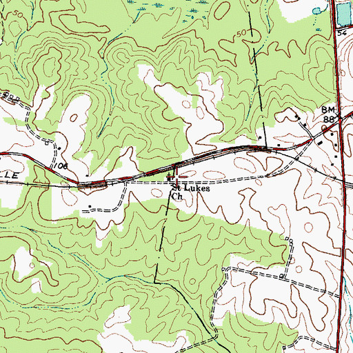 Topographic Map of Saint Lukes Church, VA
